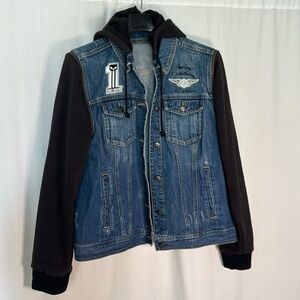 Harley Davidson Denim Jacket with Zip Off Sleeves and Removable Hood, Size XL